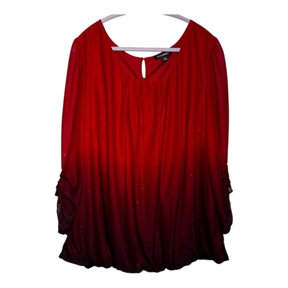 Roz & Ali Tops - EUC ROZ & ALI Red and Black Ombré Glittery Evening Holiday Blouse‎ - 2X